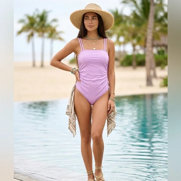 Lilac Ruched One Piece - Picture 2 of 6